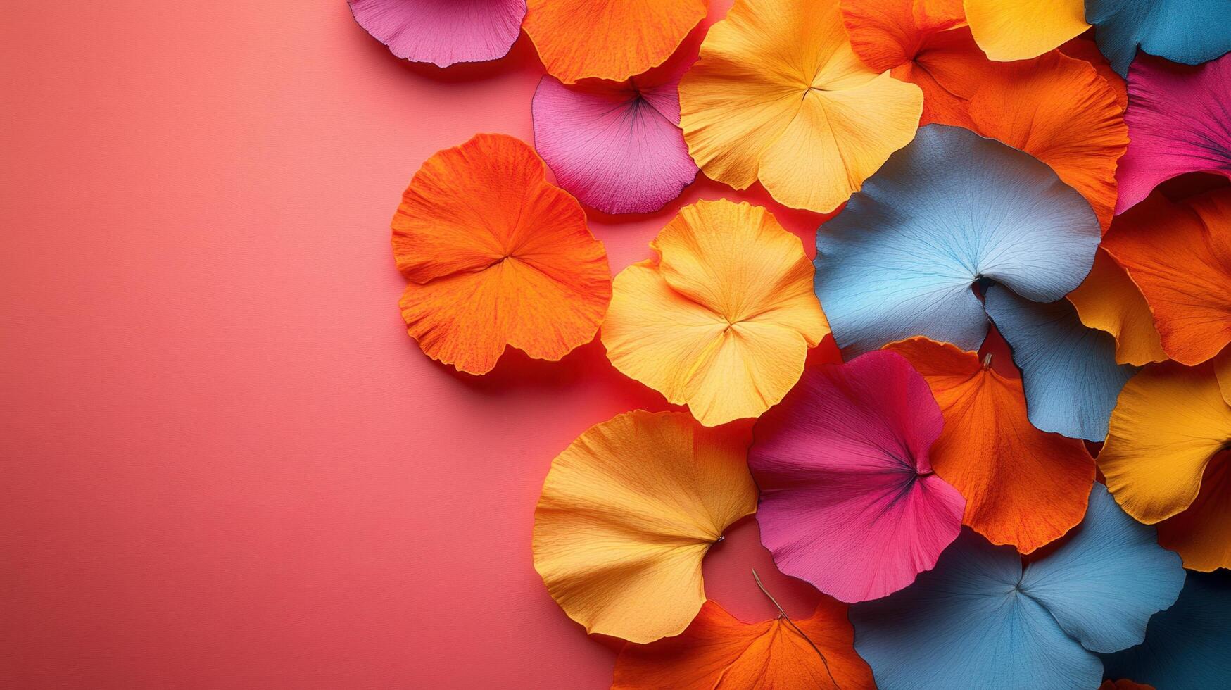 Vibrant Colorful Paper Flowers on a Pink Background for Creative and Artistic Projects photo