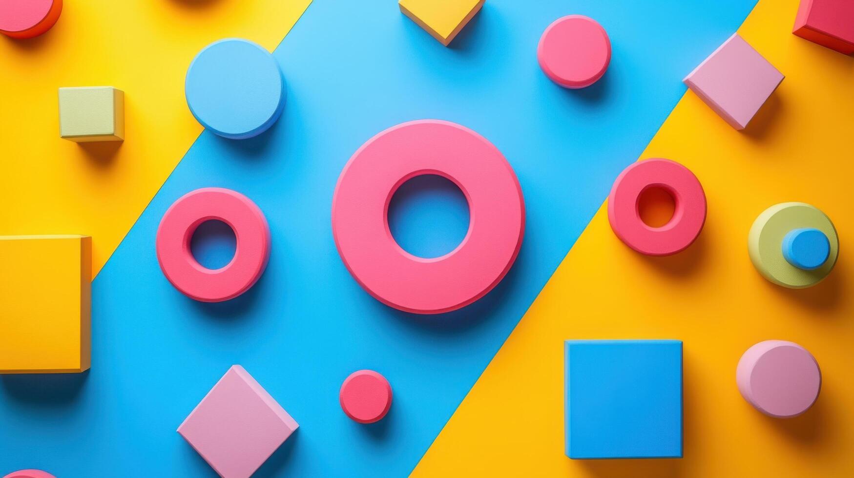 Colorful Geometric Shapes on Vibrant Background - Abstract Art with Circles, Squares, and Rectangles photo