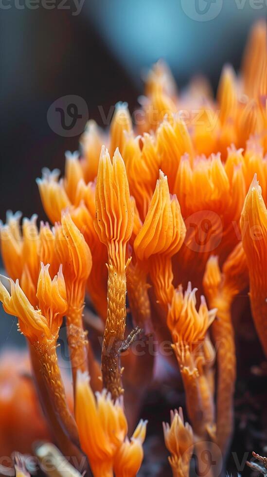 red Cordyceps militaris mushroom extra close-up Abstract natural background with fungus Traditional Chinese Medicine raw materials for supplements photo