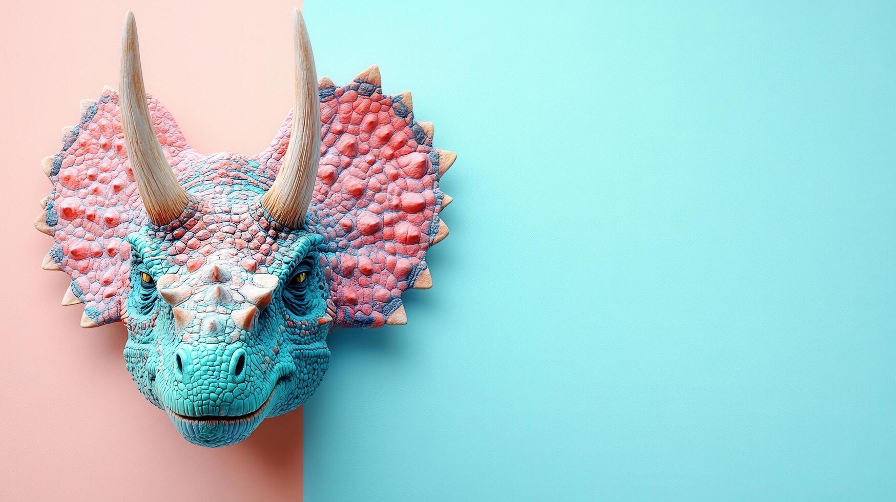 Colorful Triceratops Dinosaur Head on Pastel Background - Fun and Vibrant Prehistoric Concept Art photo