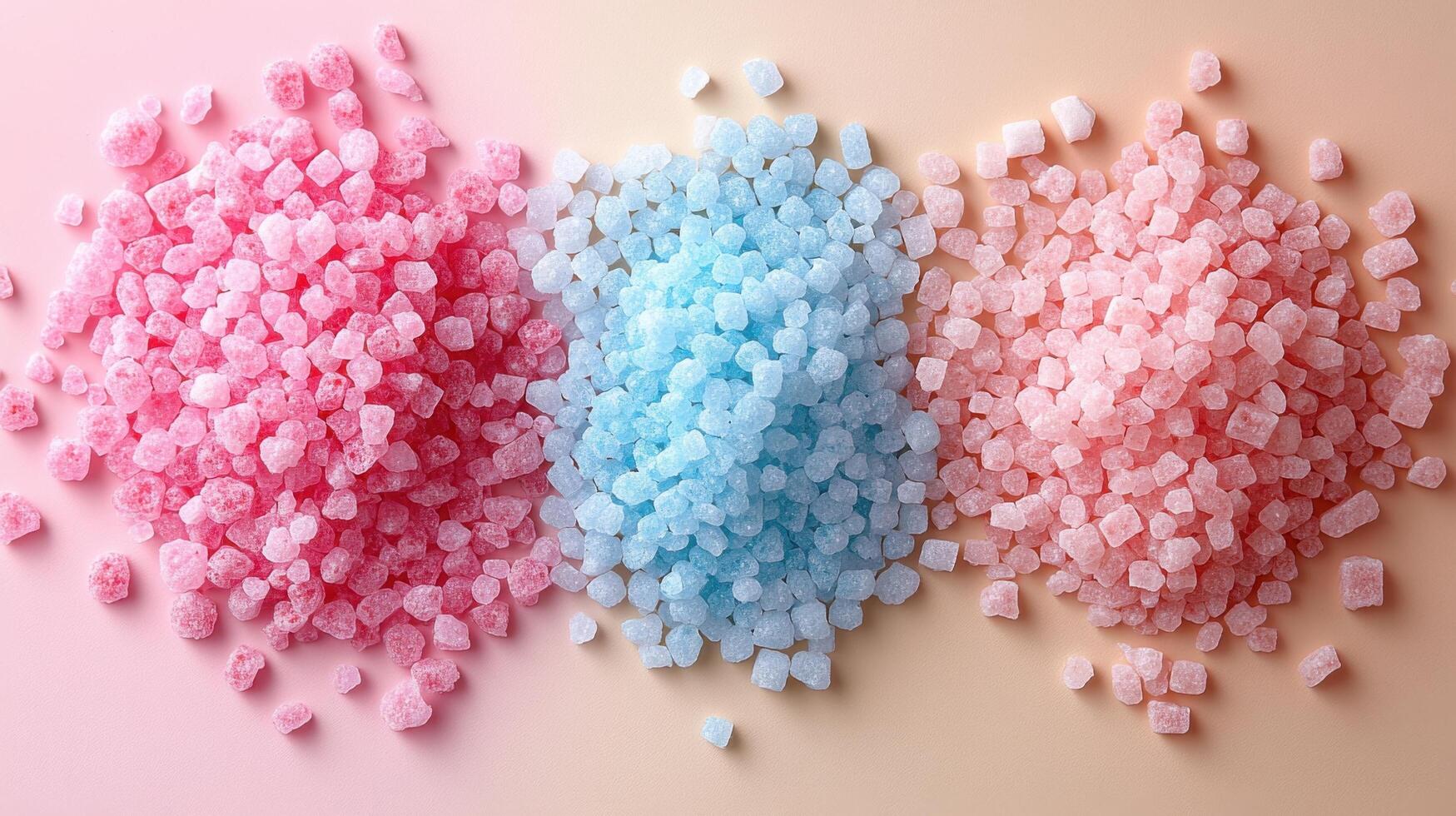 Colorful Piles of Pink and Blue Rock Candy Crystals on a Gradient Background photo