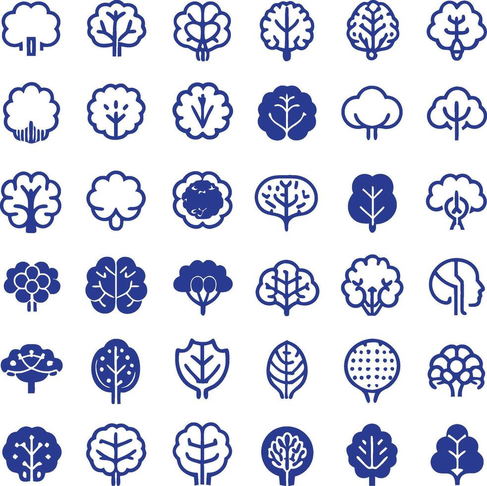 set of blue thick outline brain icons vector