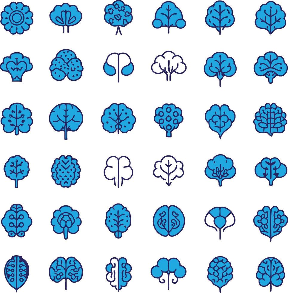 set of colorful thick outline brain icons vector