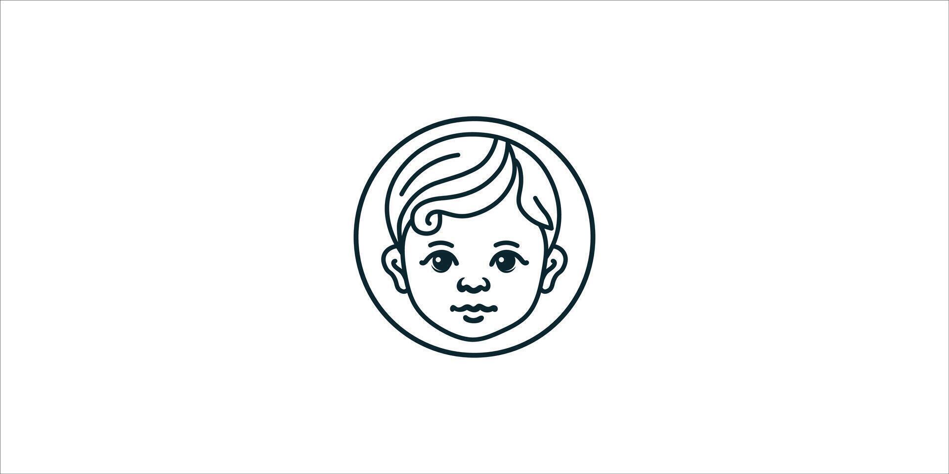 Baby Face Line Art Logo Cute Child in Circular Frame vector