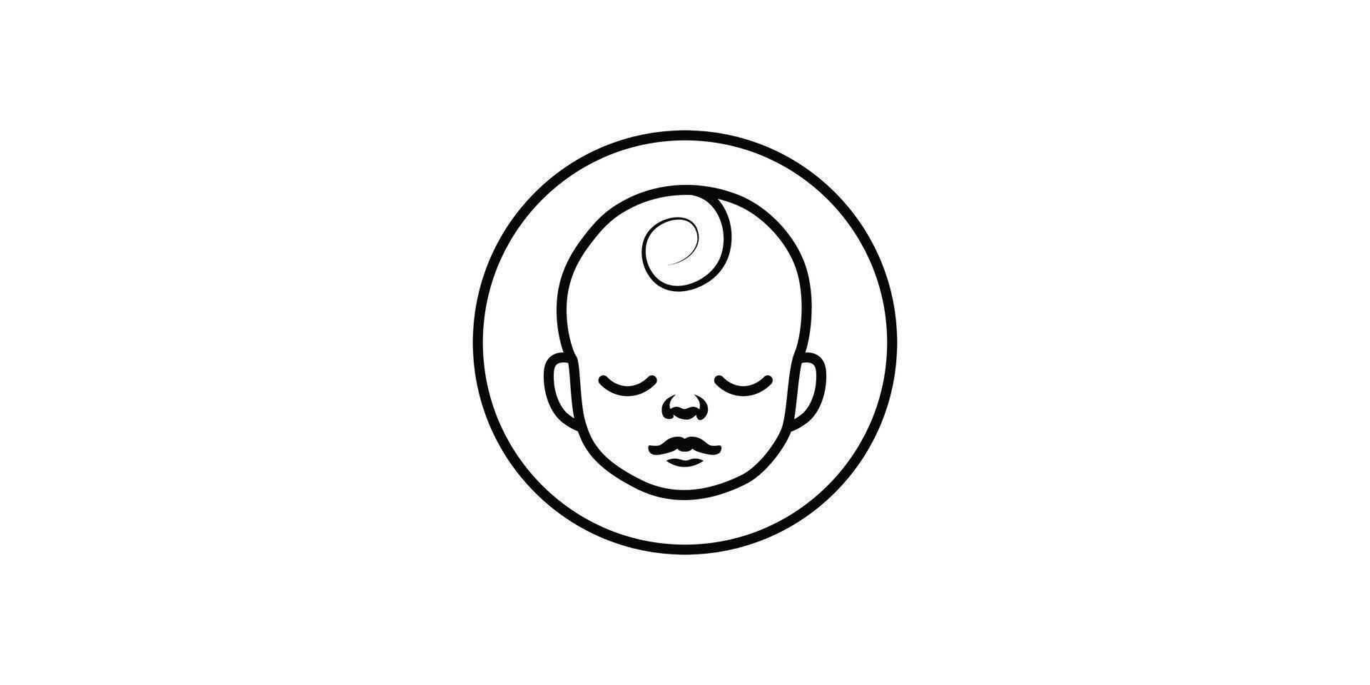 Minimalist Baby Face Line Art Logo Sleeping Infant in Circular Frame vector