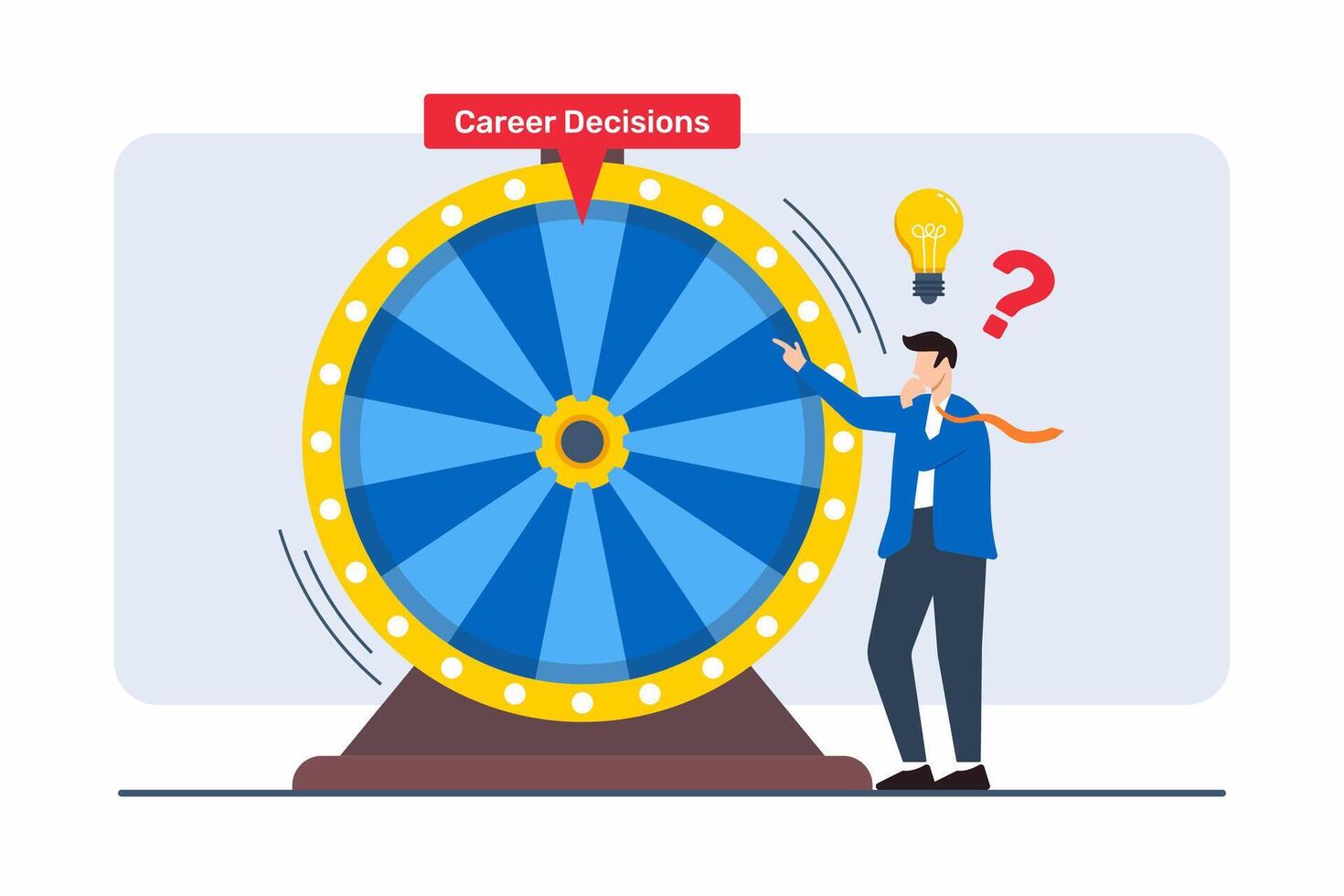 Flat illustration of professional using decision wheel to select from various career advancement paths vector