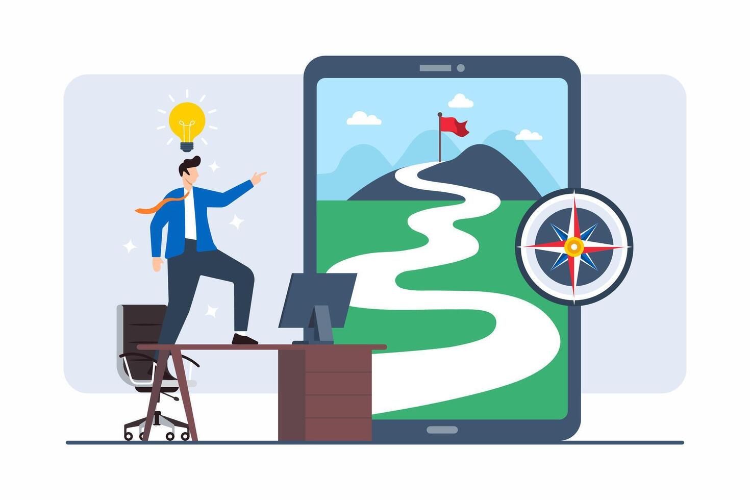 Flat illustration of person mapping out future career goals with visual path of opportunities and success vector