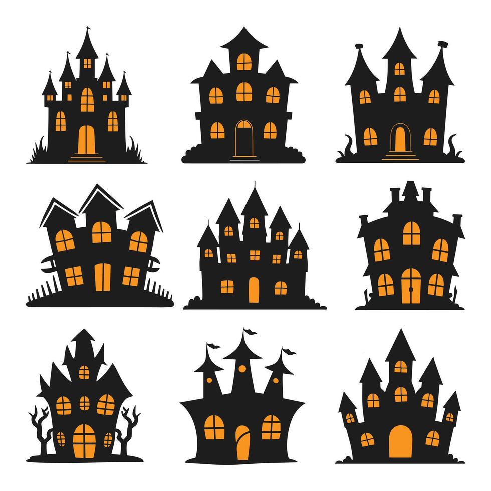 A set of Mysterious haunted house silhouette for Halloween vector
