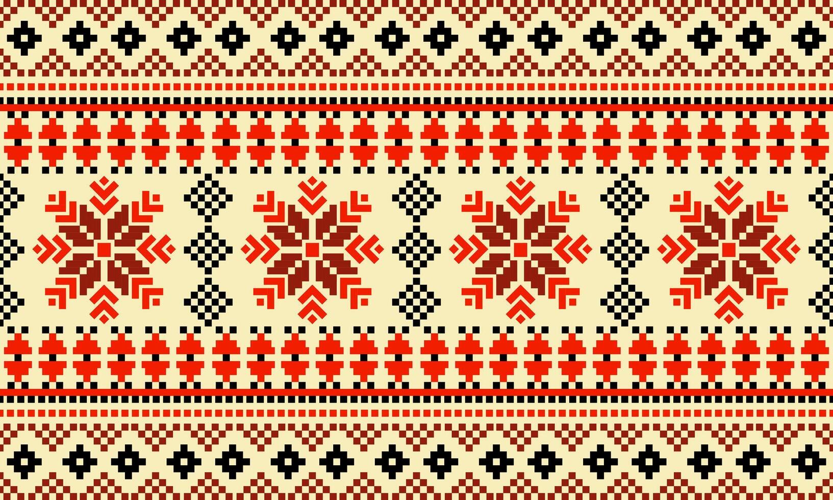 a detailed pattern composed of square designs,flower pattern red and orange color on yellow background vector