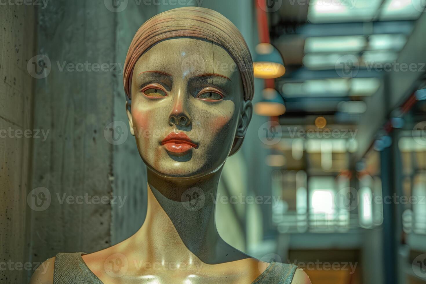 Realistic Mannequin Displayed in Modern Retail Space With Soft Lighting in Urban Environment photo