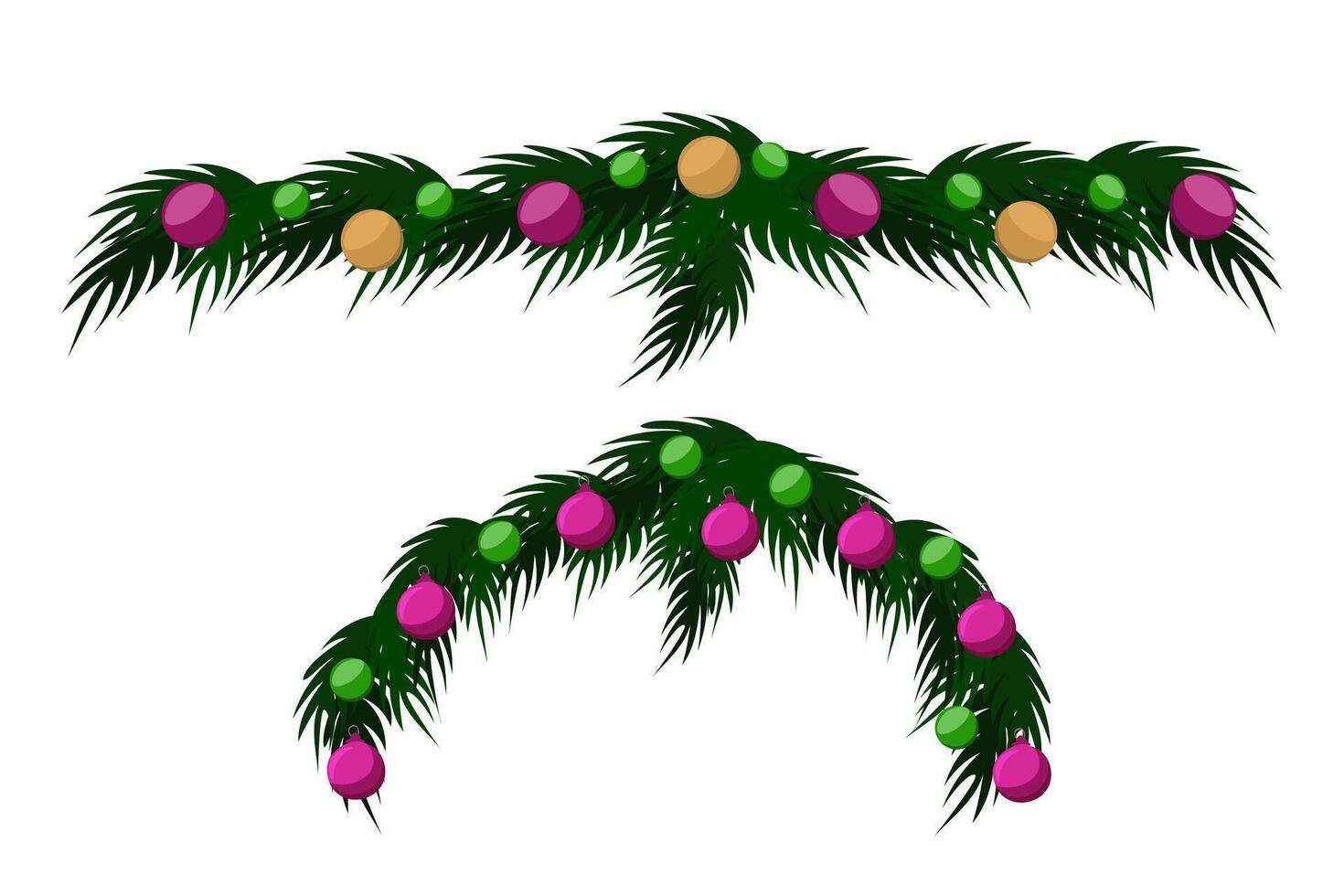 Christmas decorations. Christmas tree branches with Christmas balls. Holiday decorations for your home, inside and out. Illustration on a white background. Isolated vector