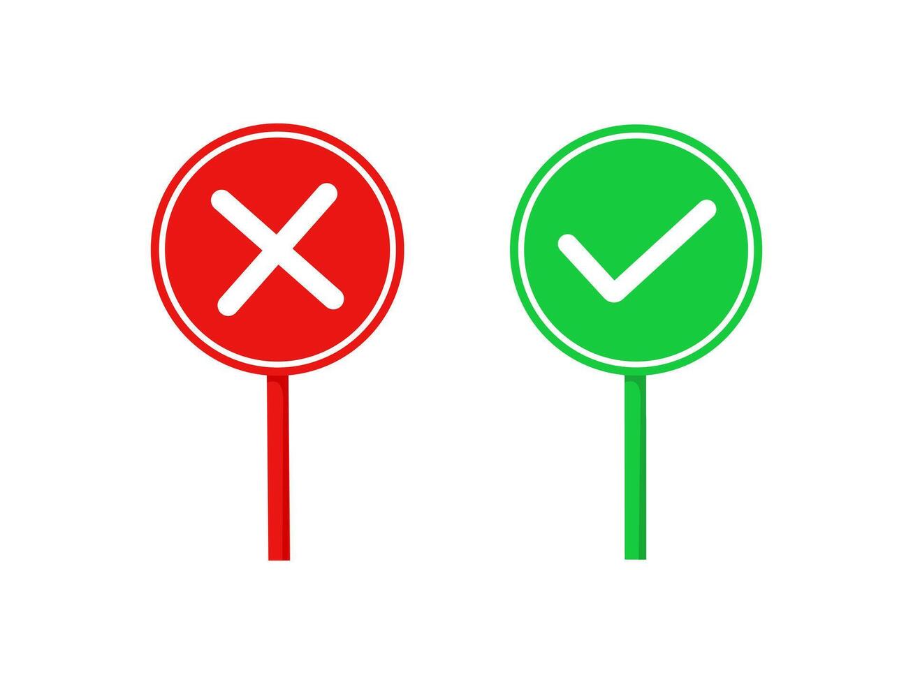 two red and green traffic signs with a cross and a tick vector