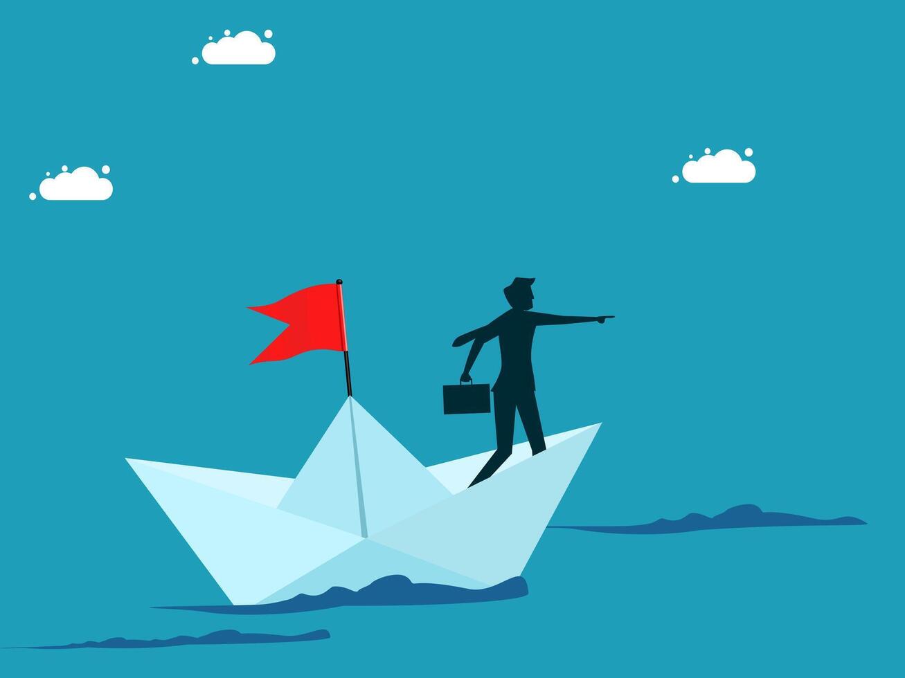 businessman on paper boat with red flag vector