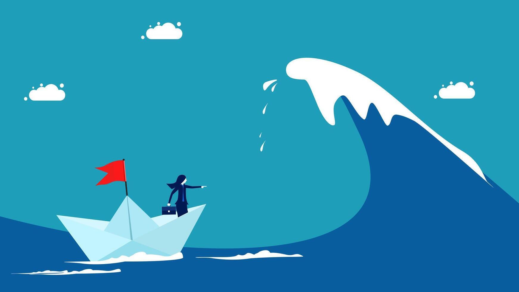businessman in a boat with a red flag on top of a wave vector