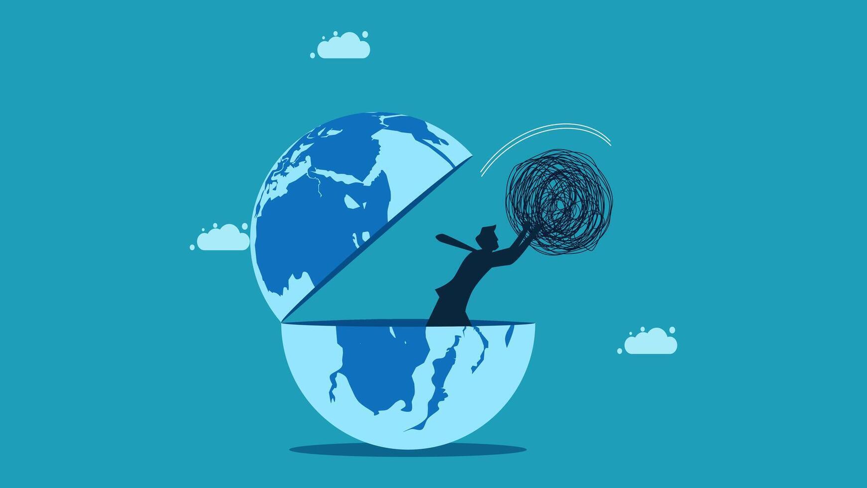 businessman in the world map crisis concept vector