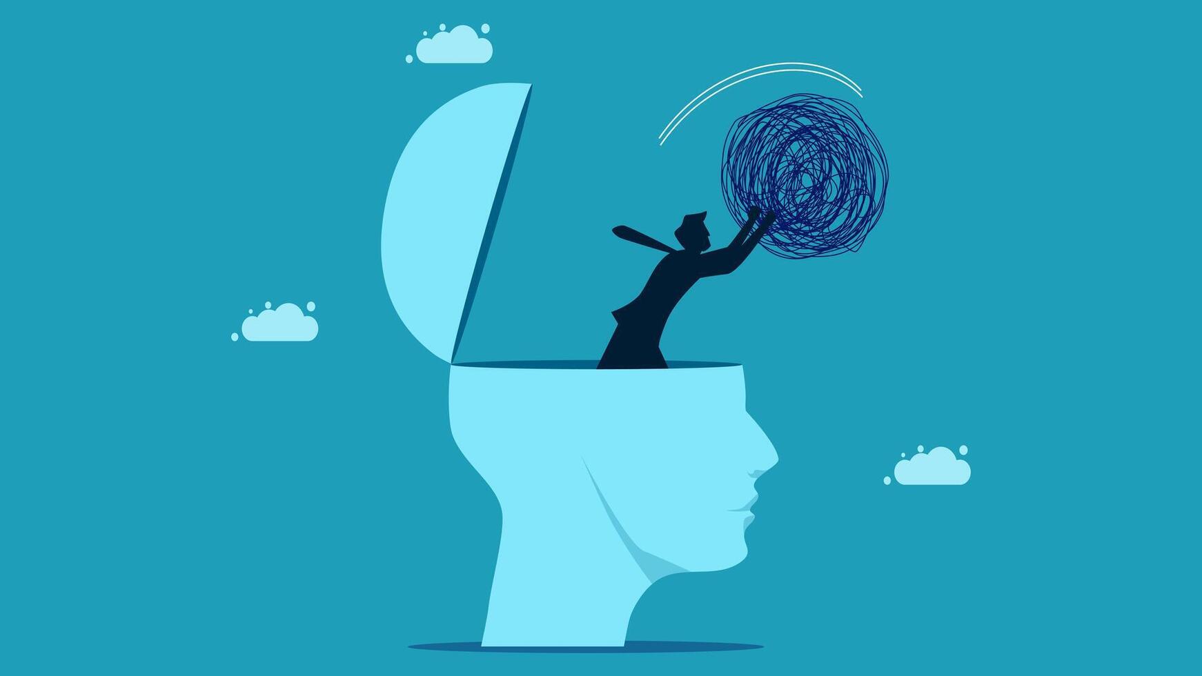 a man is standing inside of a head with a spiral in it vector