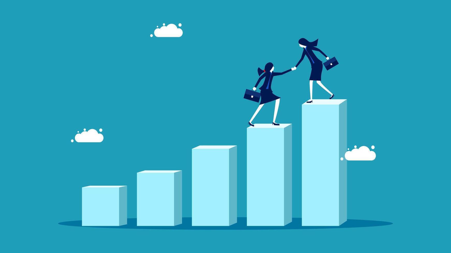 business people on top of a graph chart vector