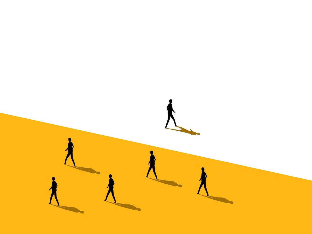 Difference and distinctiveness. businessman walking away from the crowd vector