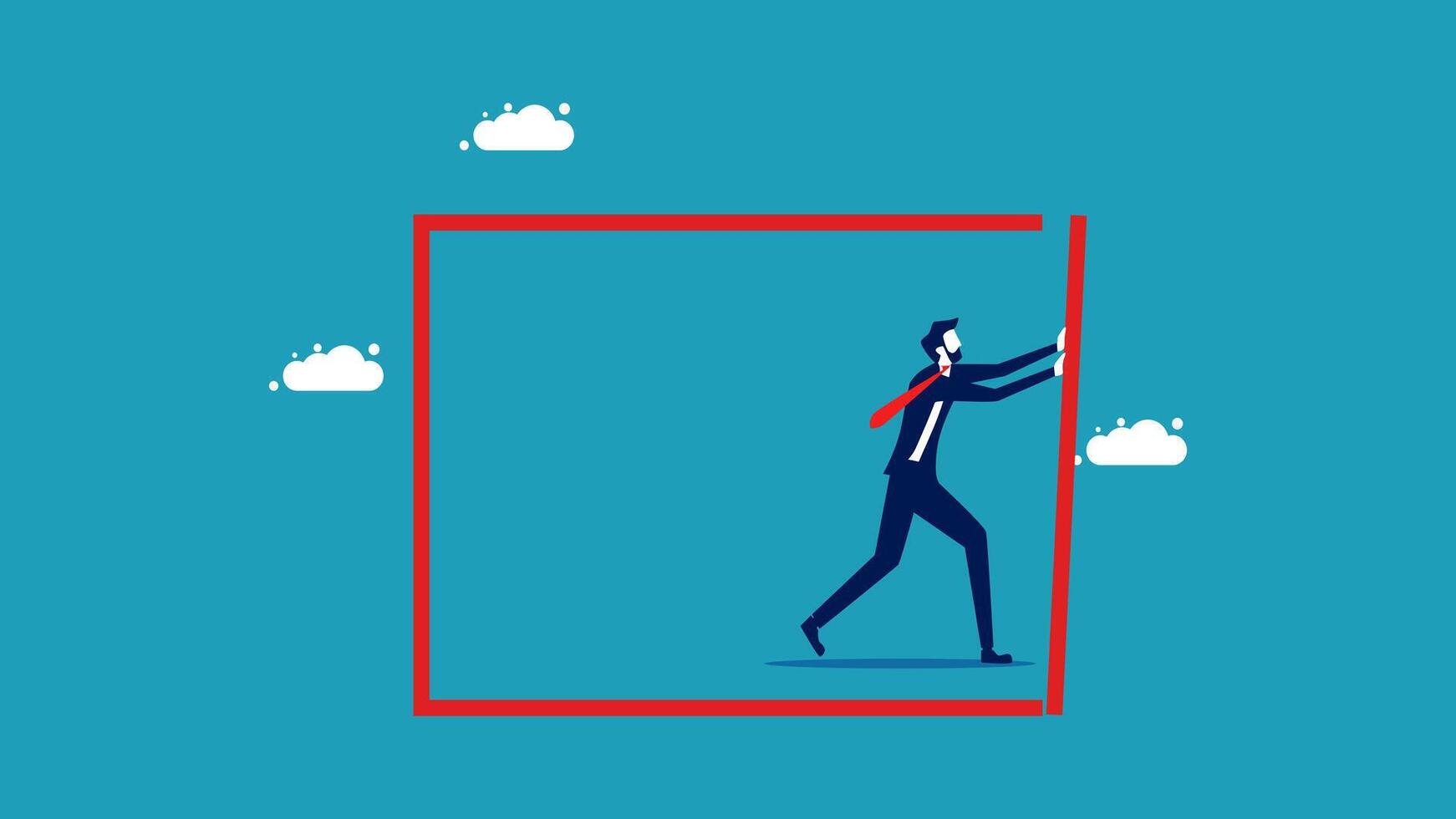 a man in a suit is walking through a red frame vector