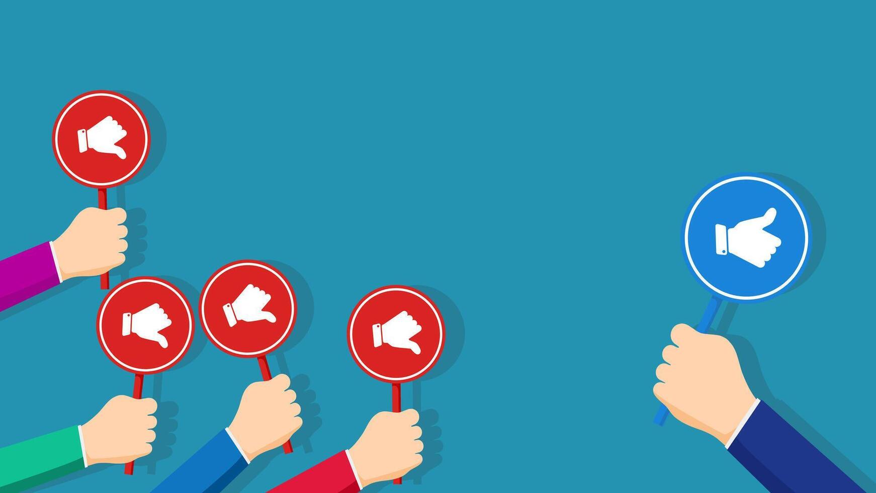 hands holding up red and blue signs with arrows vector