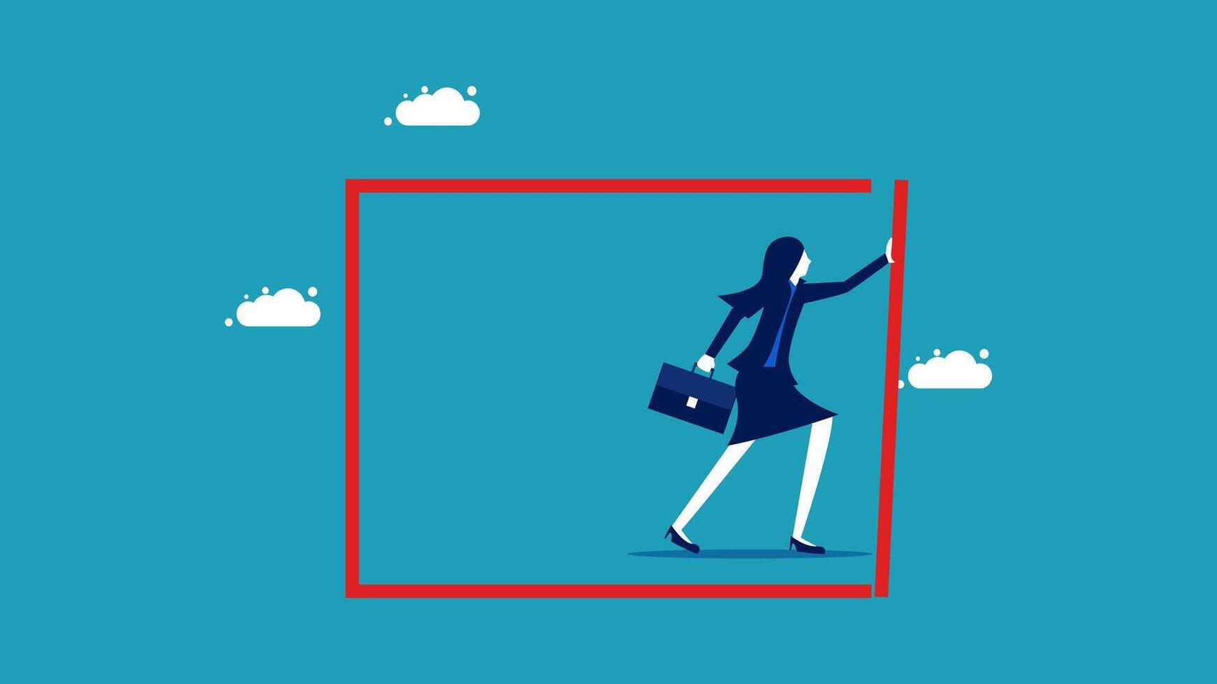 a woman in a business suit is walking through a red frame vector