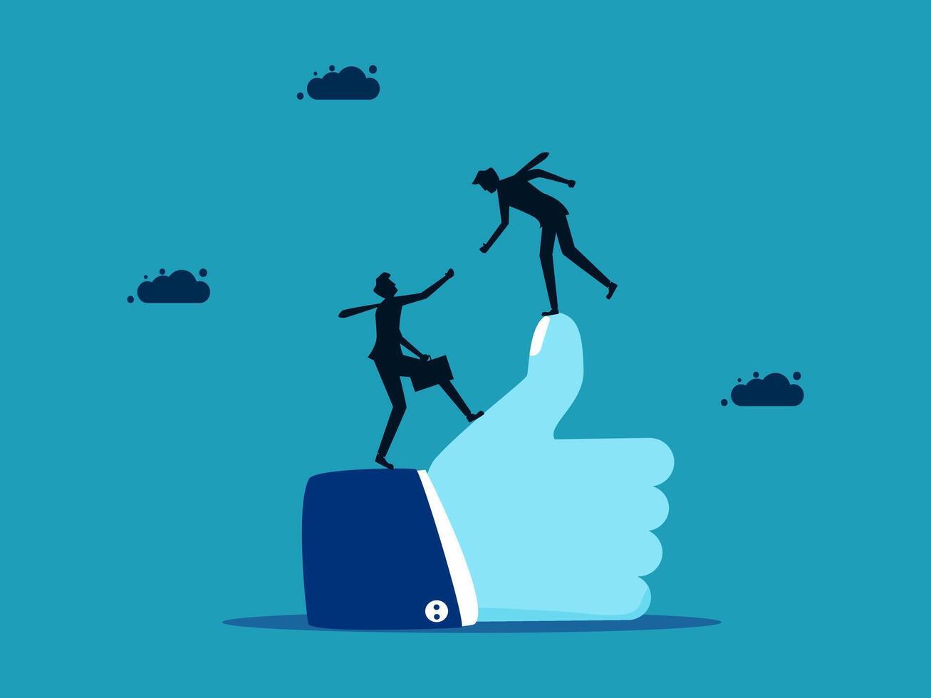 business people on a thumb up, with a thumbs up sign vector
