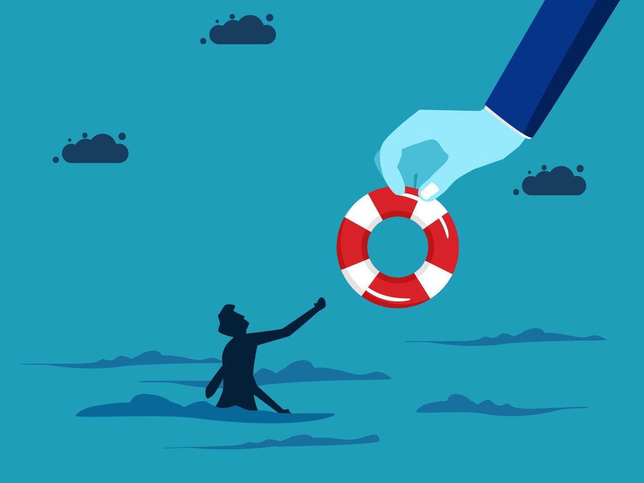 a hand reaching out to a man in the water vector