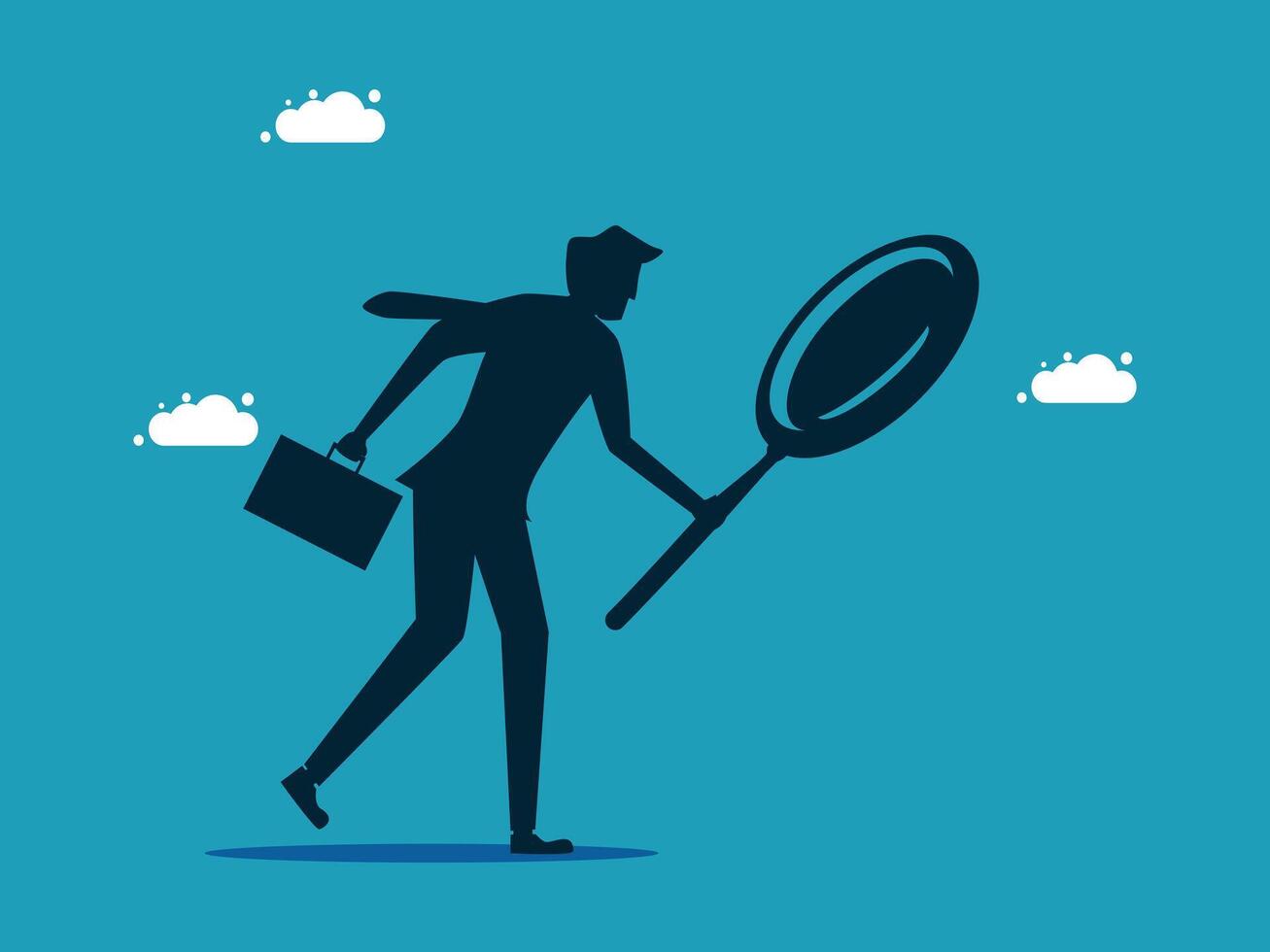 silhouette of businessman with briefcase and magnifying glass vector