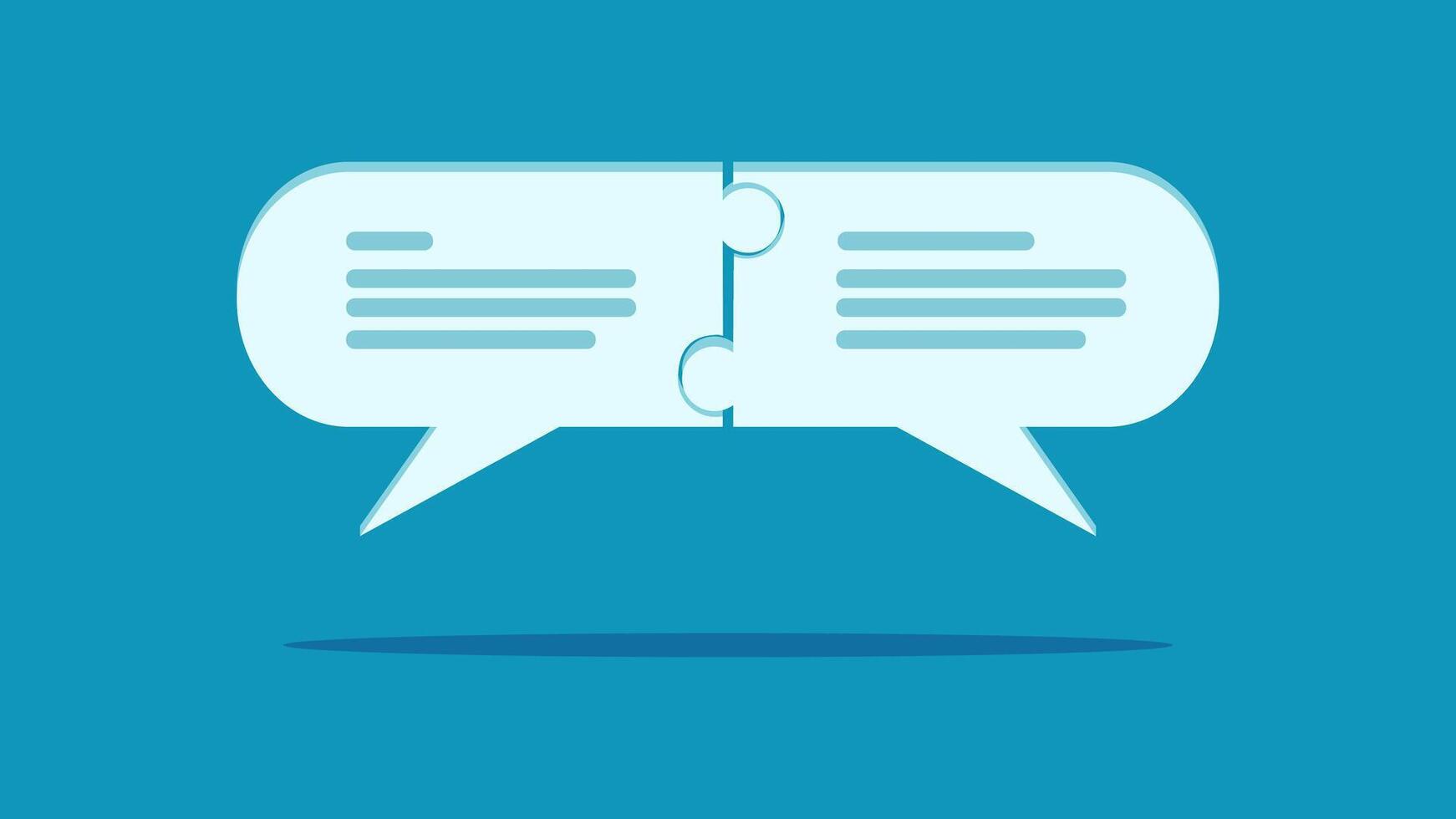 two speech bubbles with one missing piece on a blue background vector