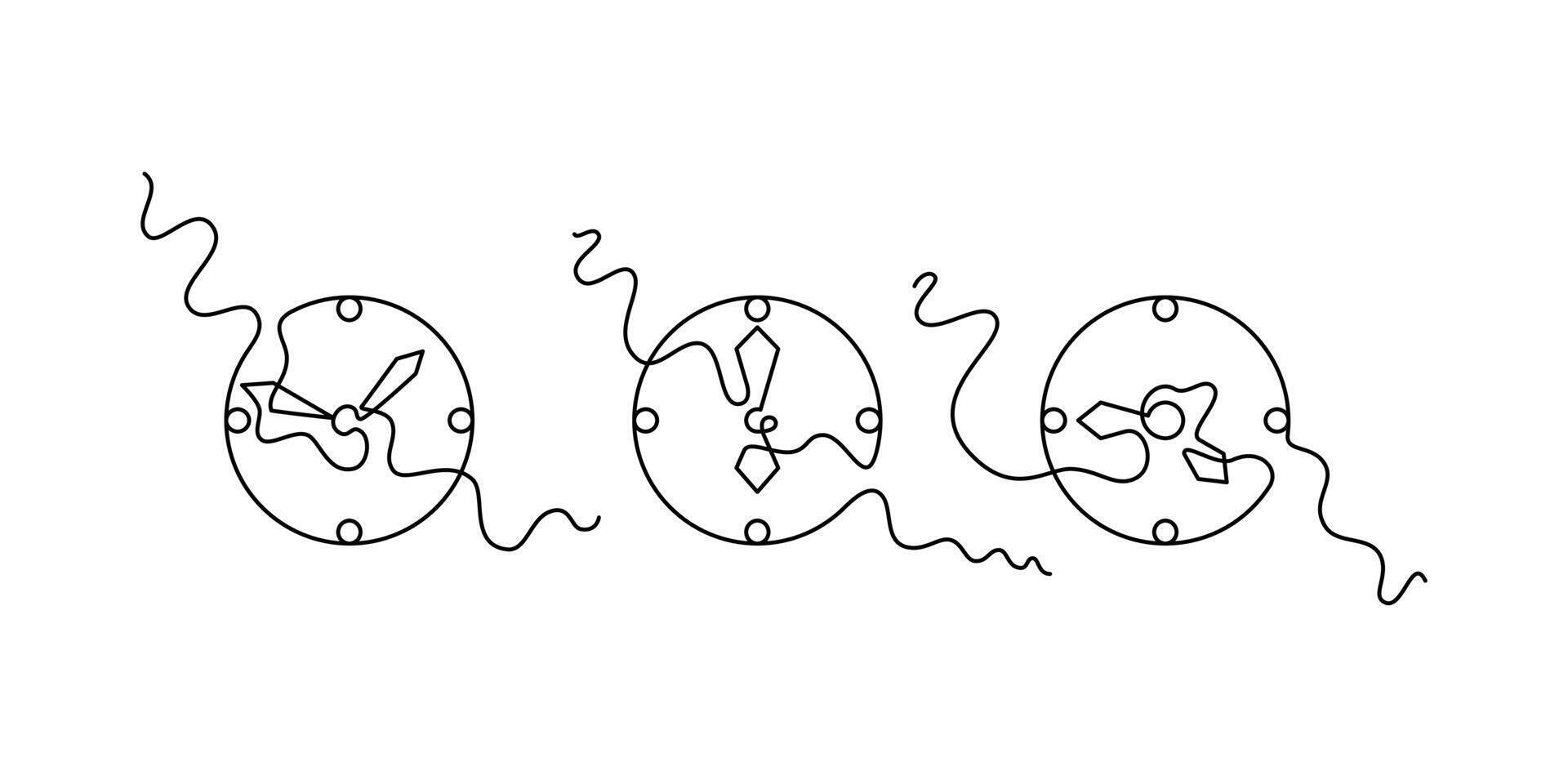 clock illustration in continuous line style. unique, creative and thin concept vector