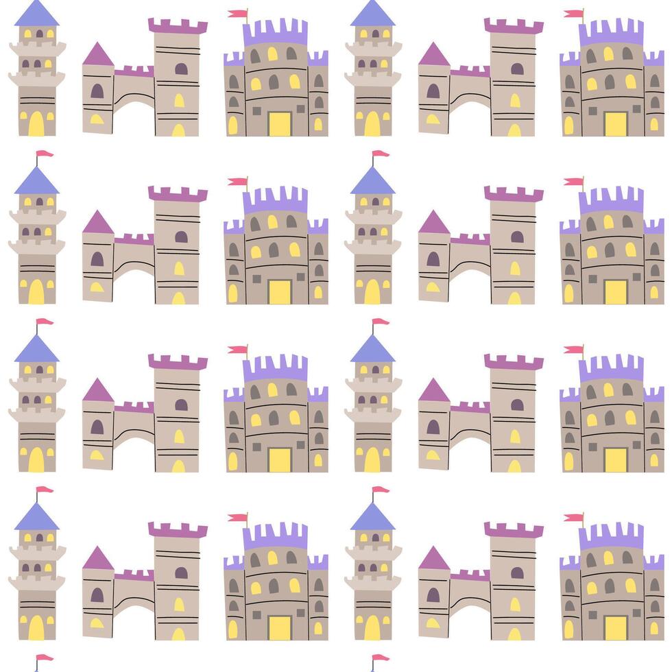 Castle seamless pattern. Fairy endless background. vector
