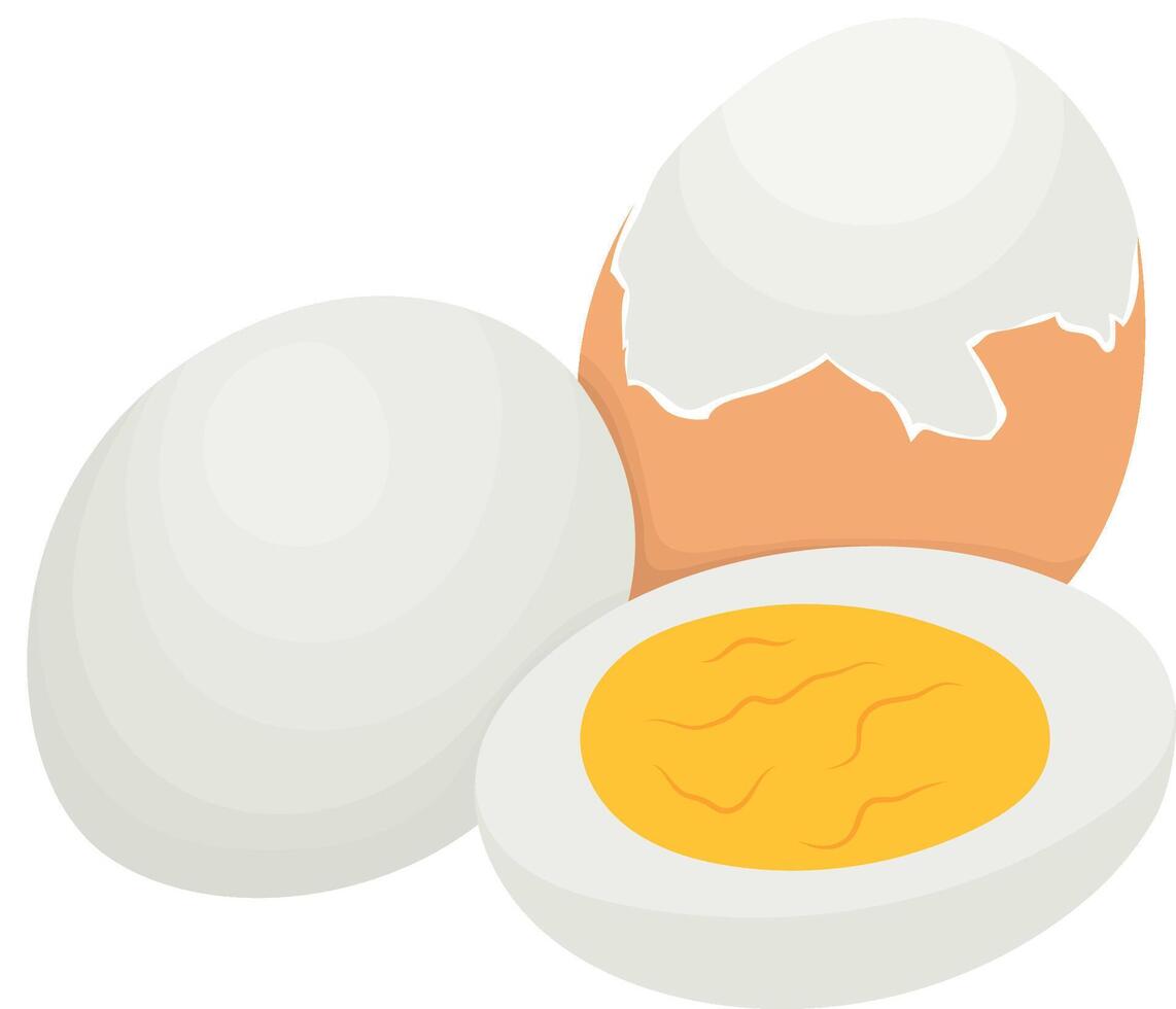 Boiled Chicken Egg with Cracked Eggshell and Sliced Isolated on White Background vector