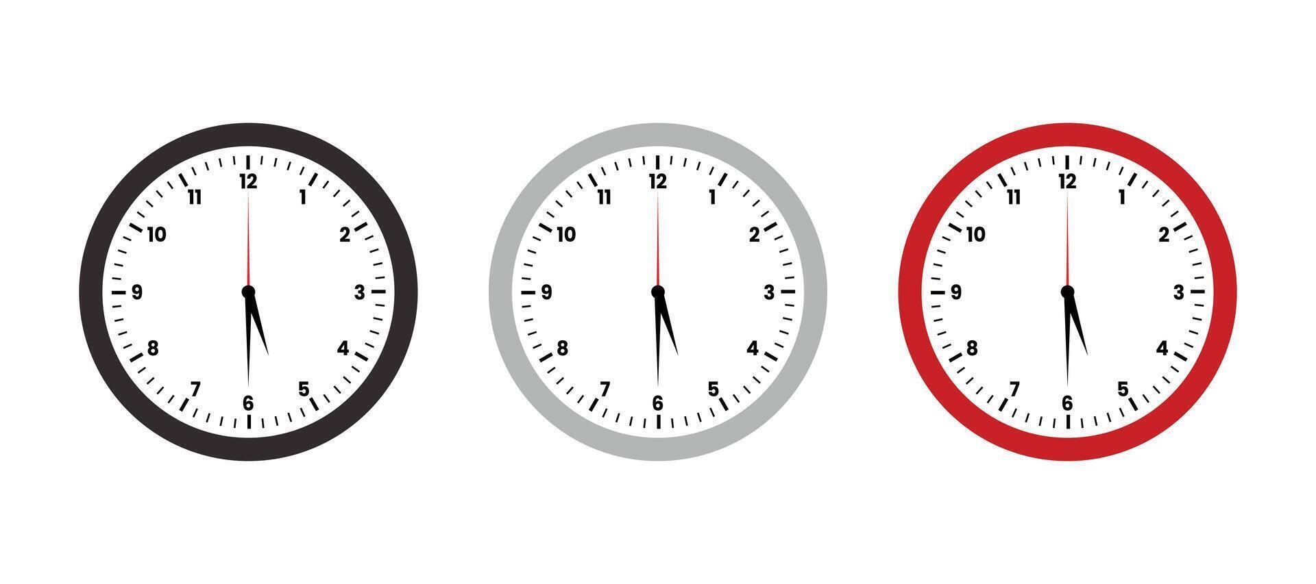 Clock 5 30. Round wall clock flat set, white background vector