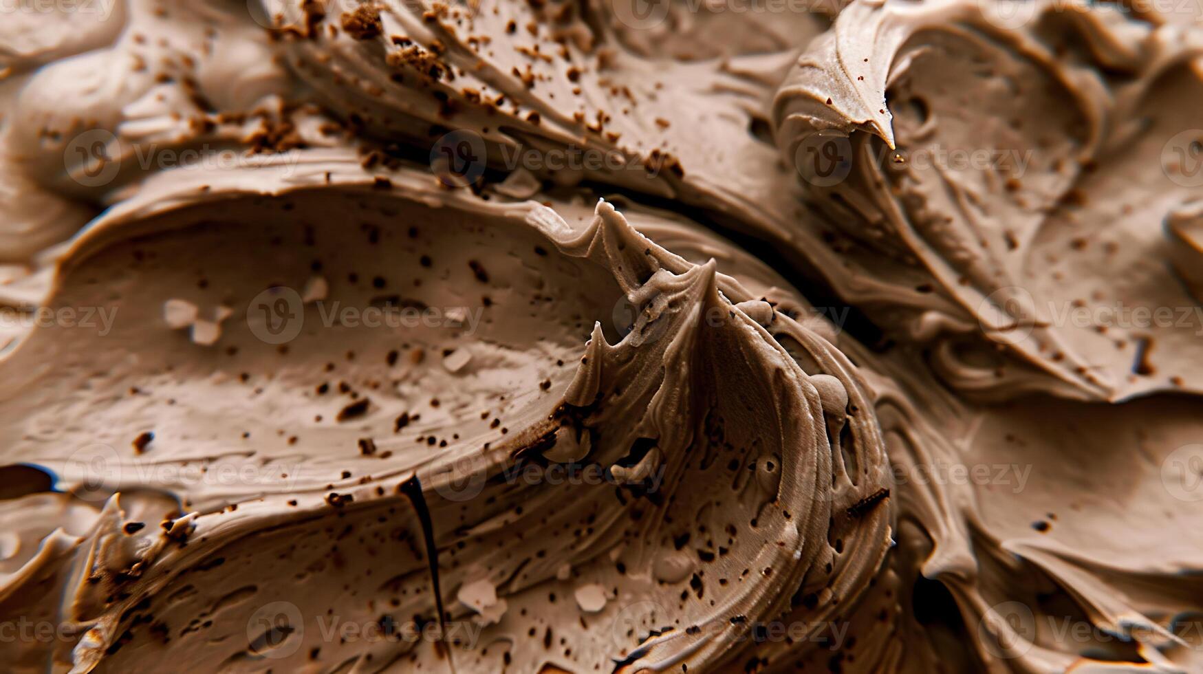 Close-up of Swirled Chocolate Ice Cream with Chocolate Chips photo