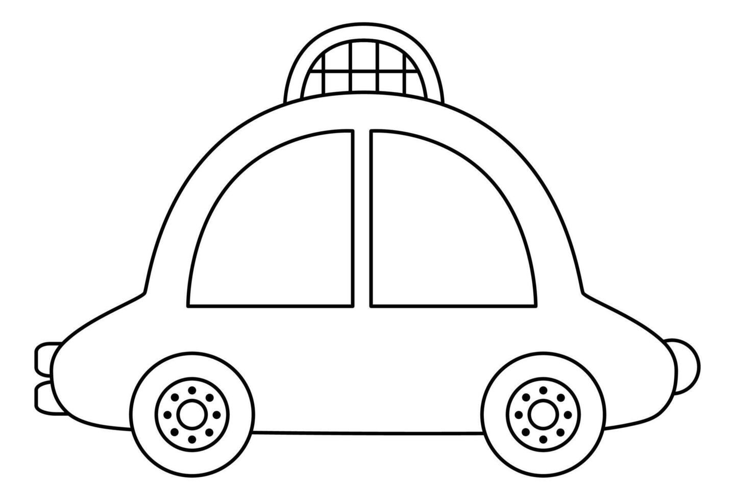 black and white taxi car. Funny line cab for kids. Cute vehicle clip art. Retro transport icon or coloring page isolated on white background vector