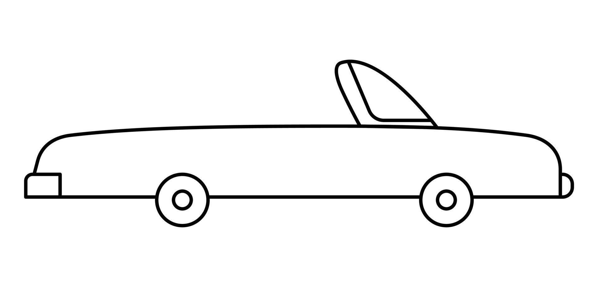 black and white convertible car. Funny line cabriolet automobile for kids. Cute vehicle clip art. Retro transport icon or coloring page isolated on white background vector