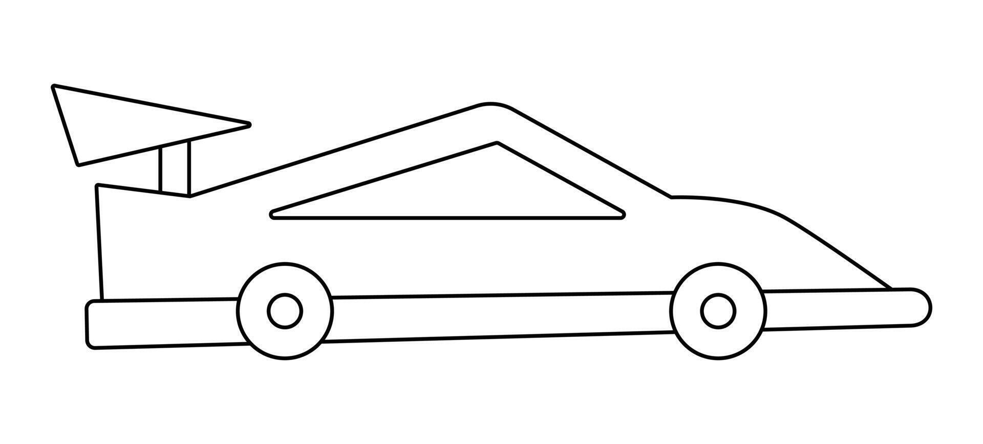 black and white racing car. Funny line speedy automobile for kids. Cute sport track vehicle clip art. Retro transport icon or coloring page isolated on white background vector