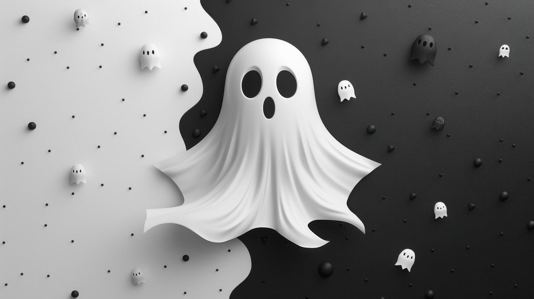 Abstract 3D Illustration of Ghosts on Black and White Background with Minimalist Design photo