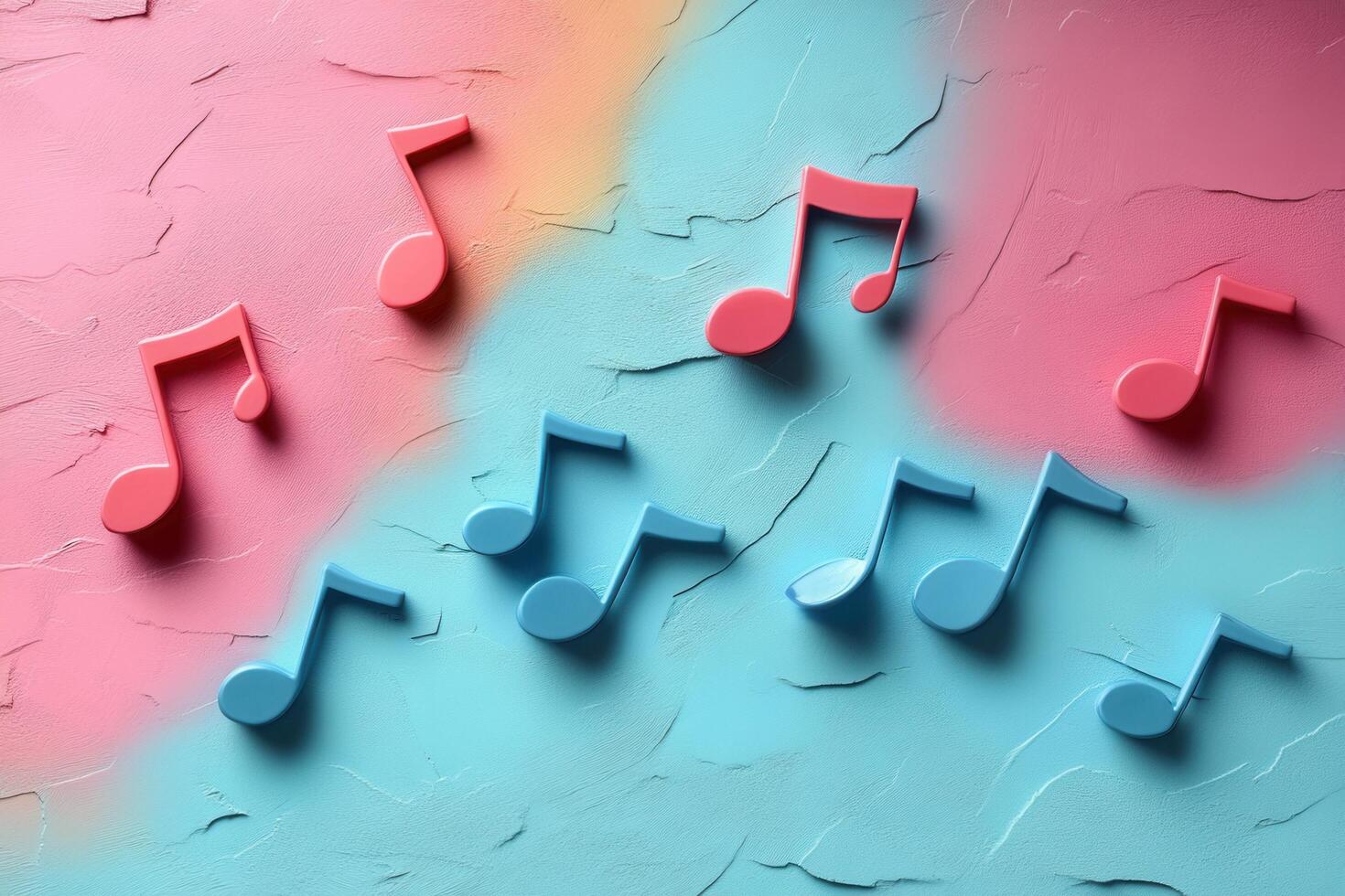 Colorful Musical Notes on Textured Background with Pink and Blue Gradient for Creative and Artistic Concepts photo