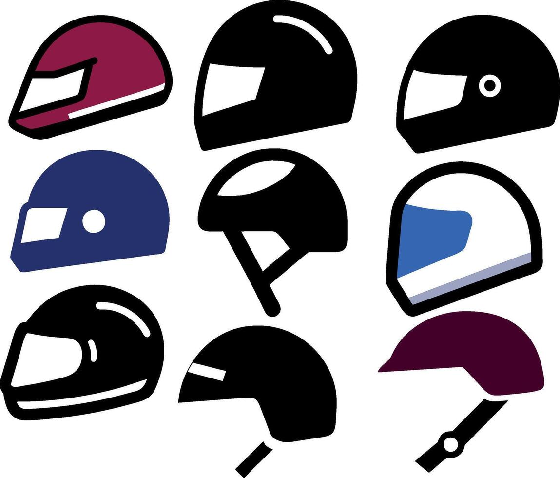 Set of nine motorcycle and scooter helmets representing road safety vector