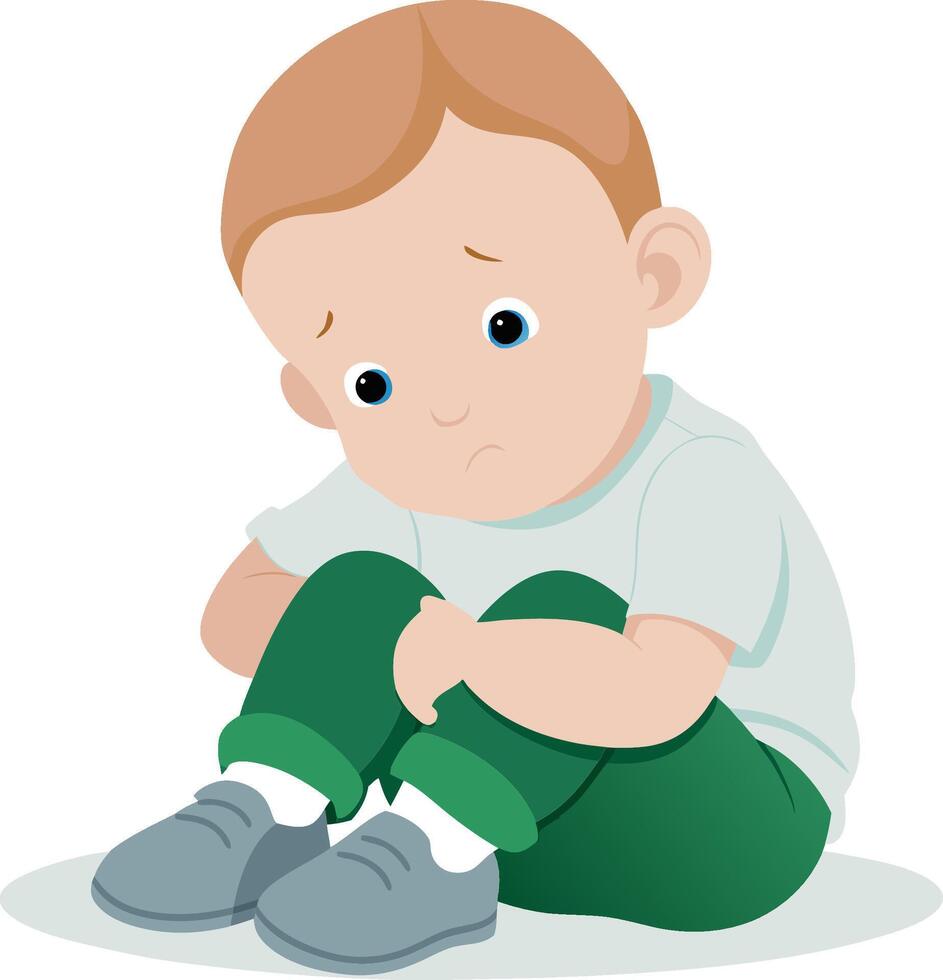 Sad child sitting alone feeling lonely and depressed vector