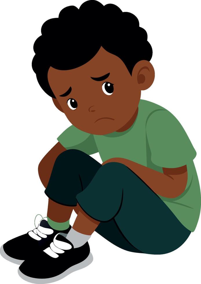 Sad african american boy sitting alone feeling depressed vector
