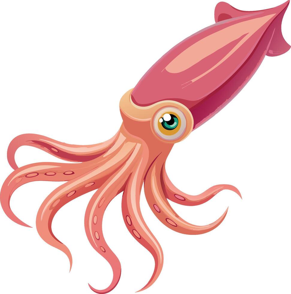 Cartoon illustration of a pink squid swimming underwater vector