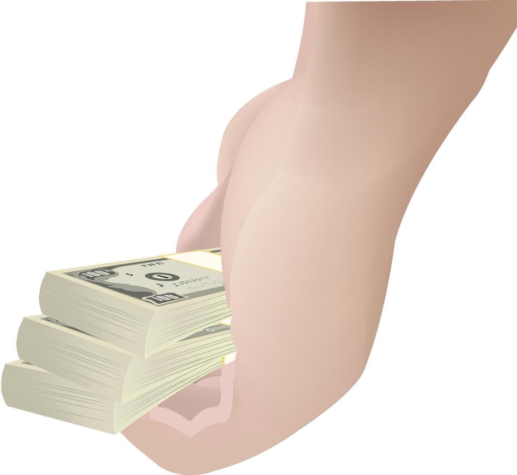 Hand holding stack of one hundred dollar bills vector
