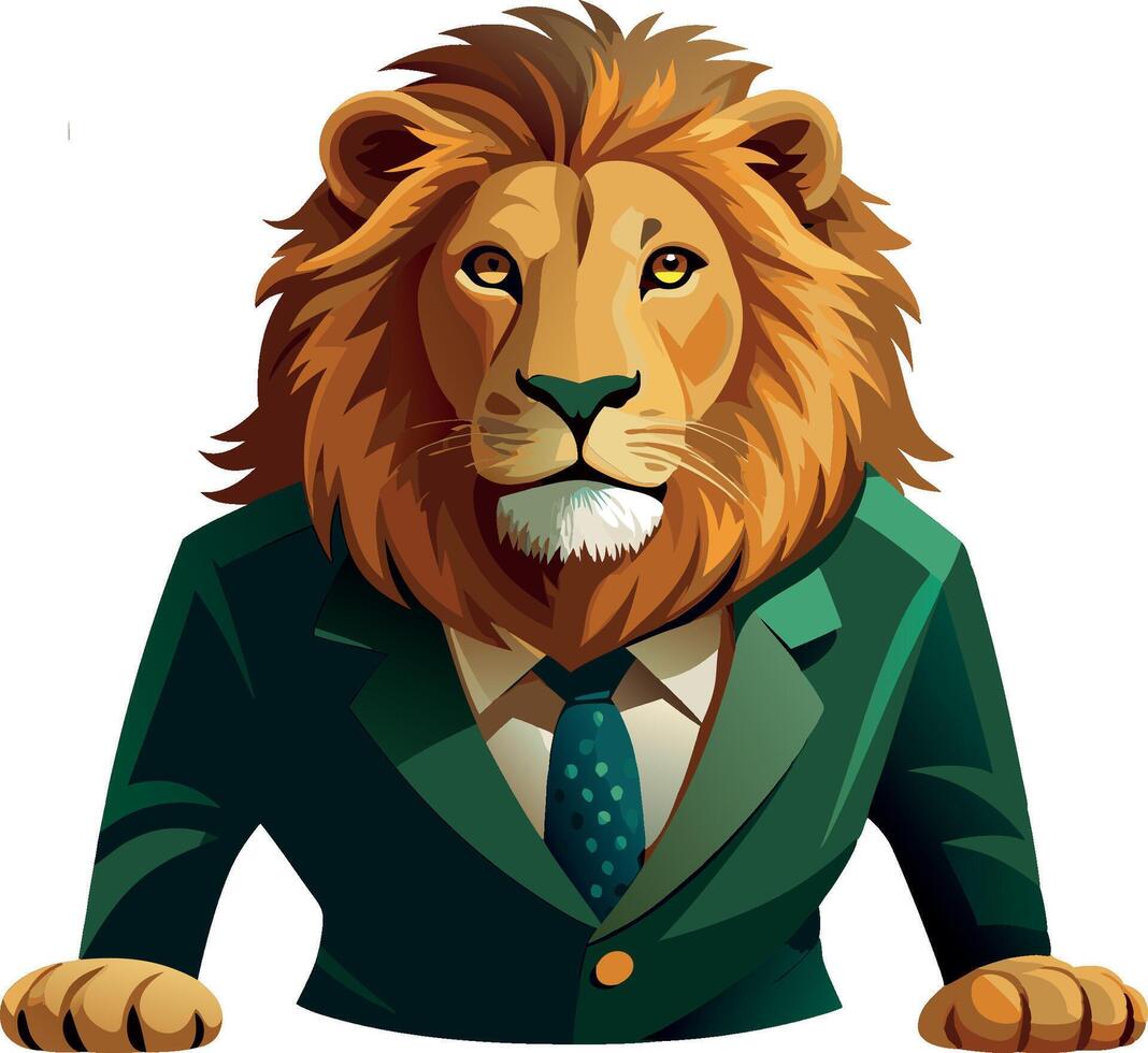 Powerful lion wearing suit and tie looking determined vector