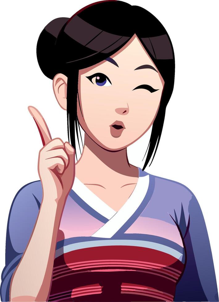 Young woman pointing her finger up getting an idea vector