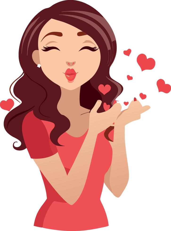 Beautiful woman blowing a kiss surrounded by hearts vector