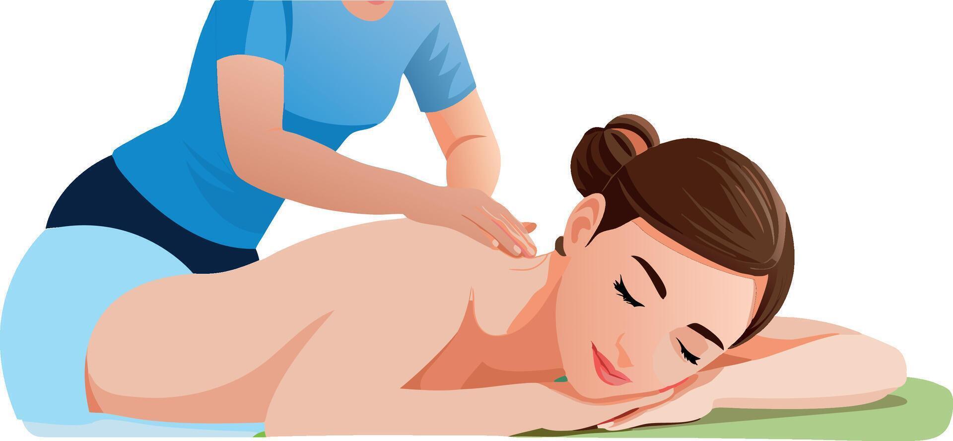 Masseuse giving back massage to relaxed woman in spa vector