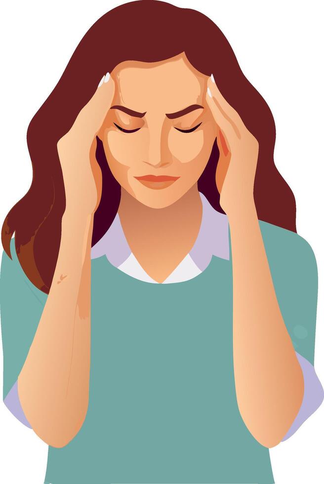 Young woman suffering from a strong headache migraine vector
