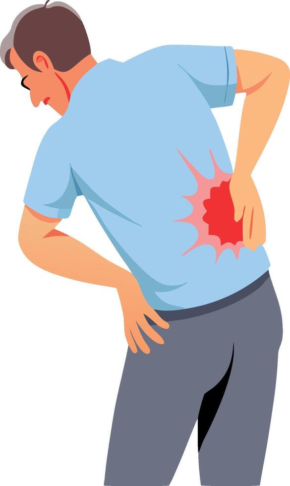 Office worker suffering from back pain while standing vector